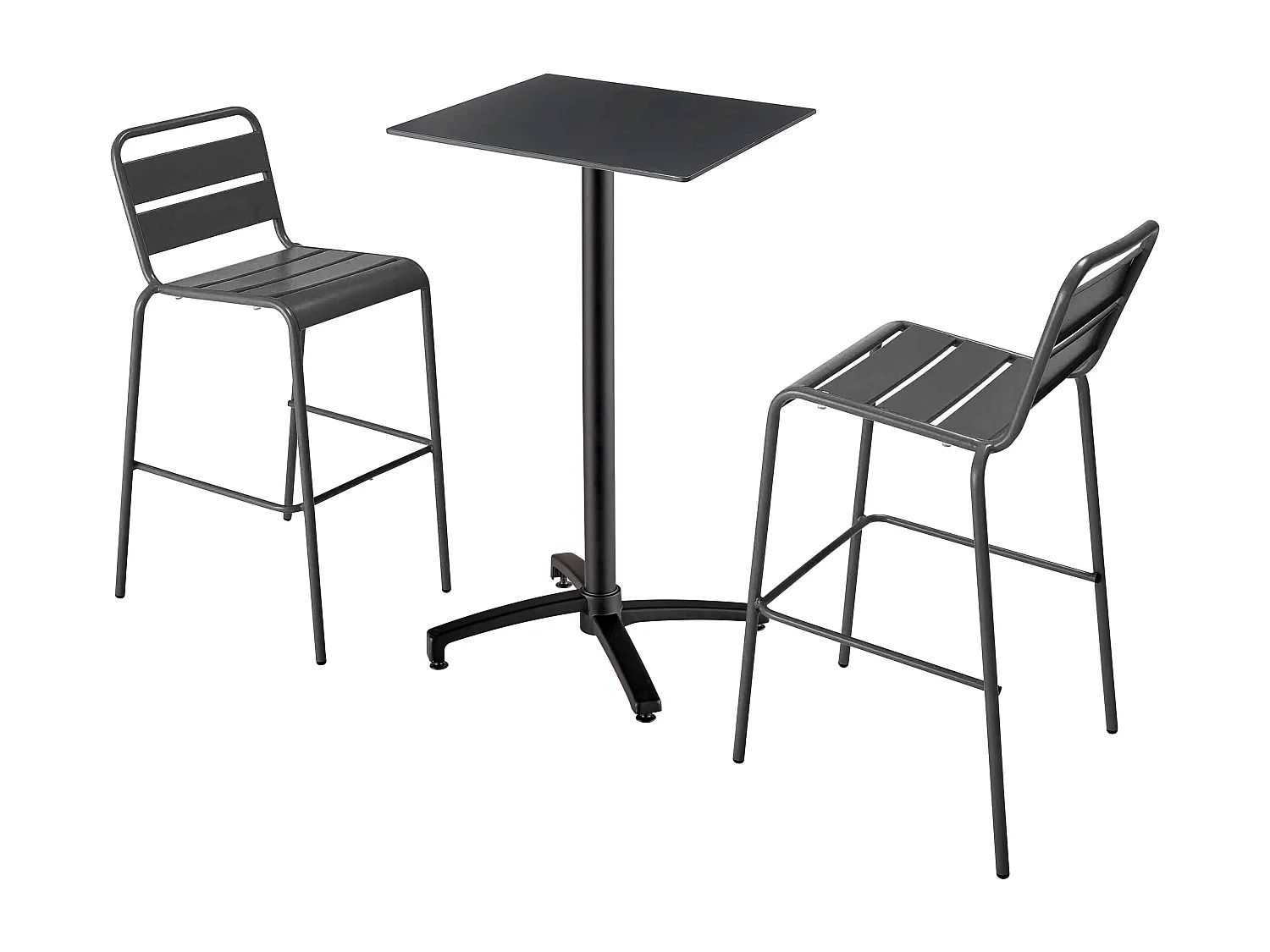 Ensemble table haute stratifié noir et 2 chaises hautes gris