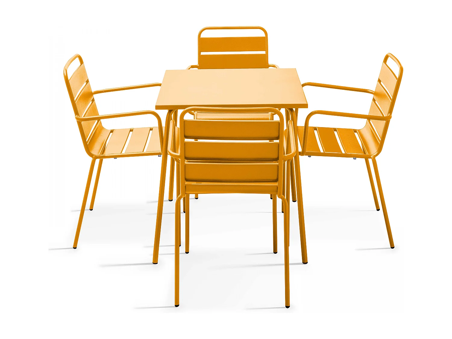 Ensemble table de jardin carrée et 4 fauteuils acier jaune - Palavas