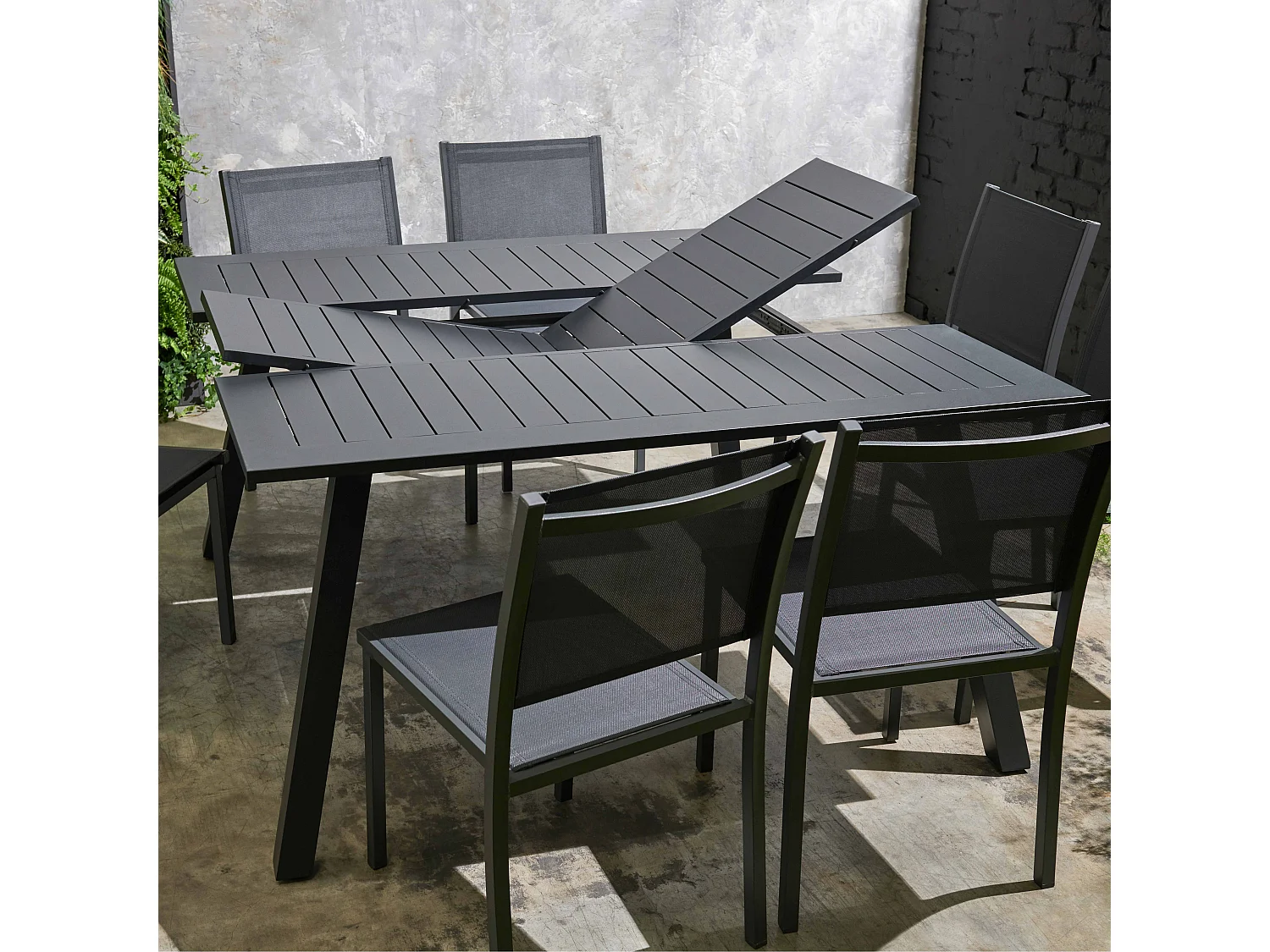 Salon de jardin 8 places table extensible en aluminium gris