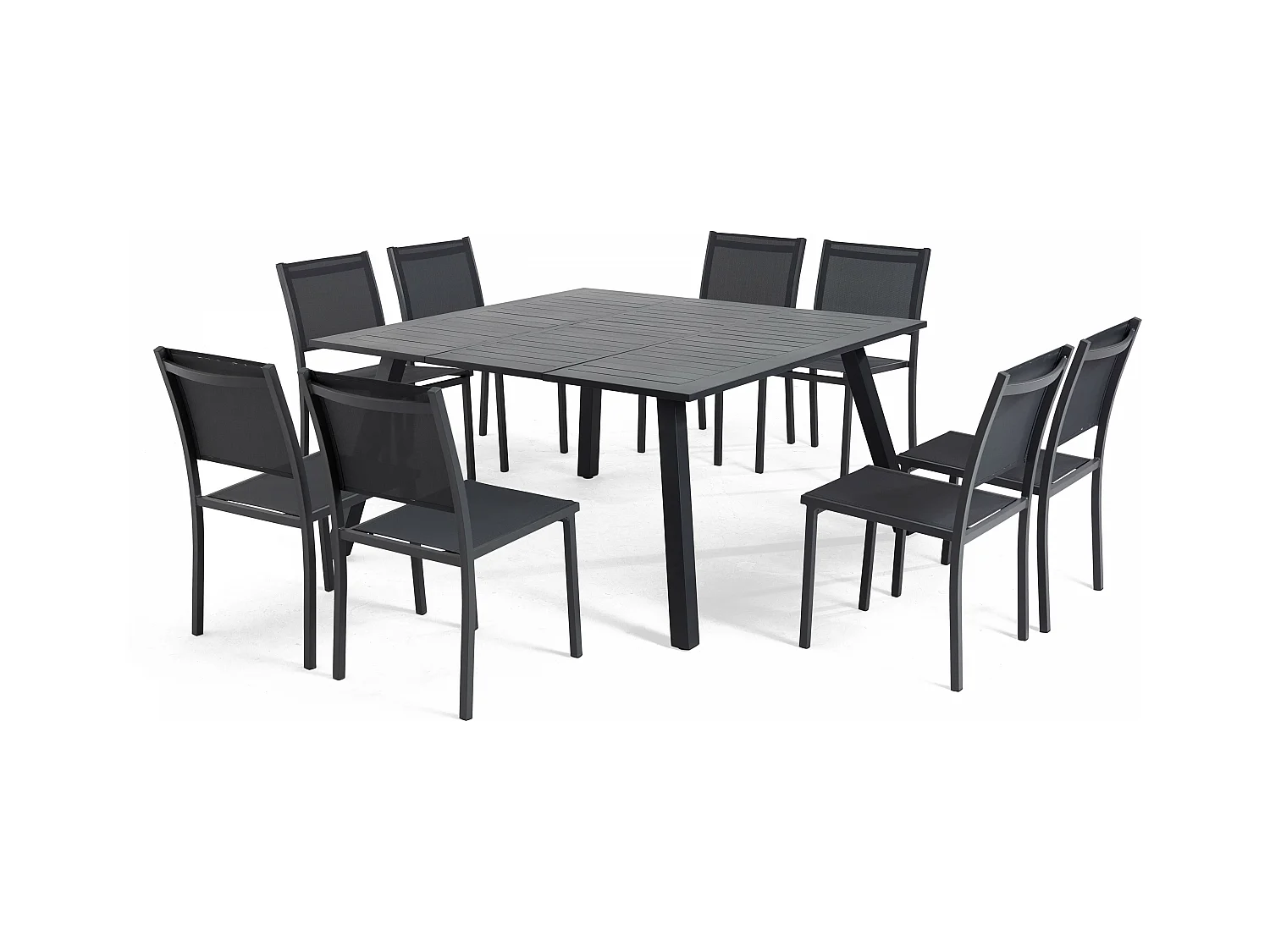Salon de jardin 8 places table extensible en aluminium gris