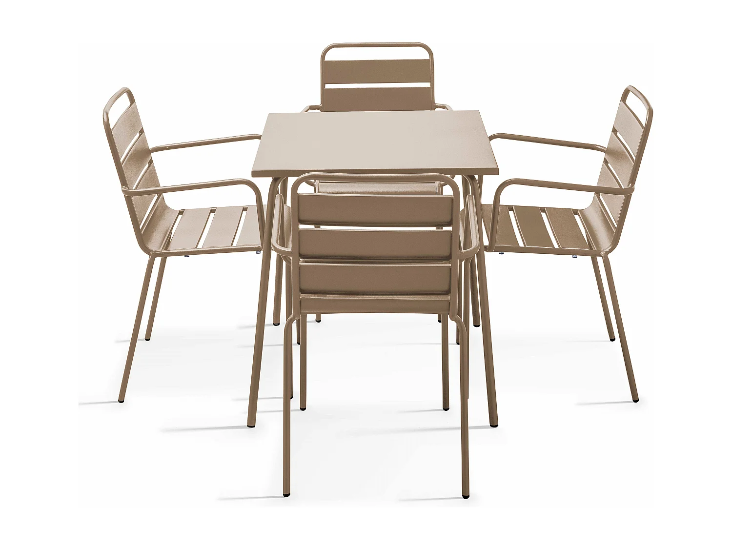 Ensemble table de jardin carrée et 4 fauteuils acier taupe - Palavas