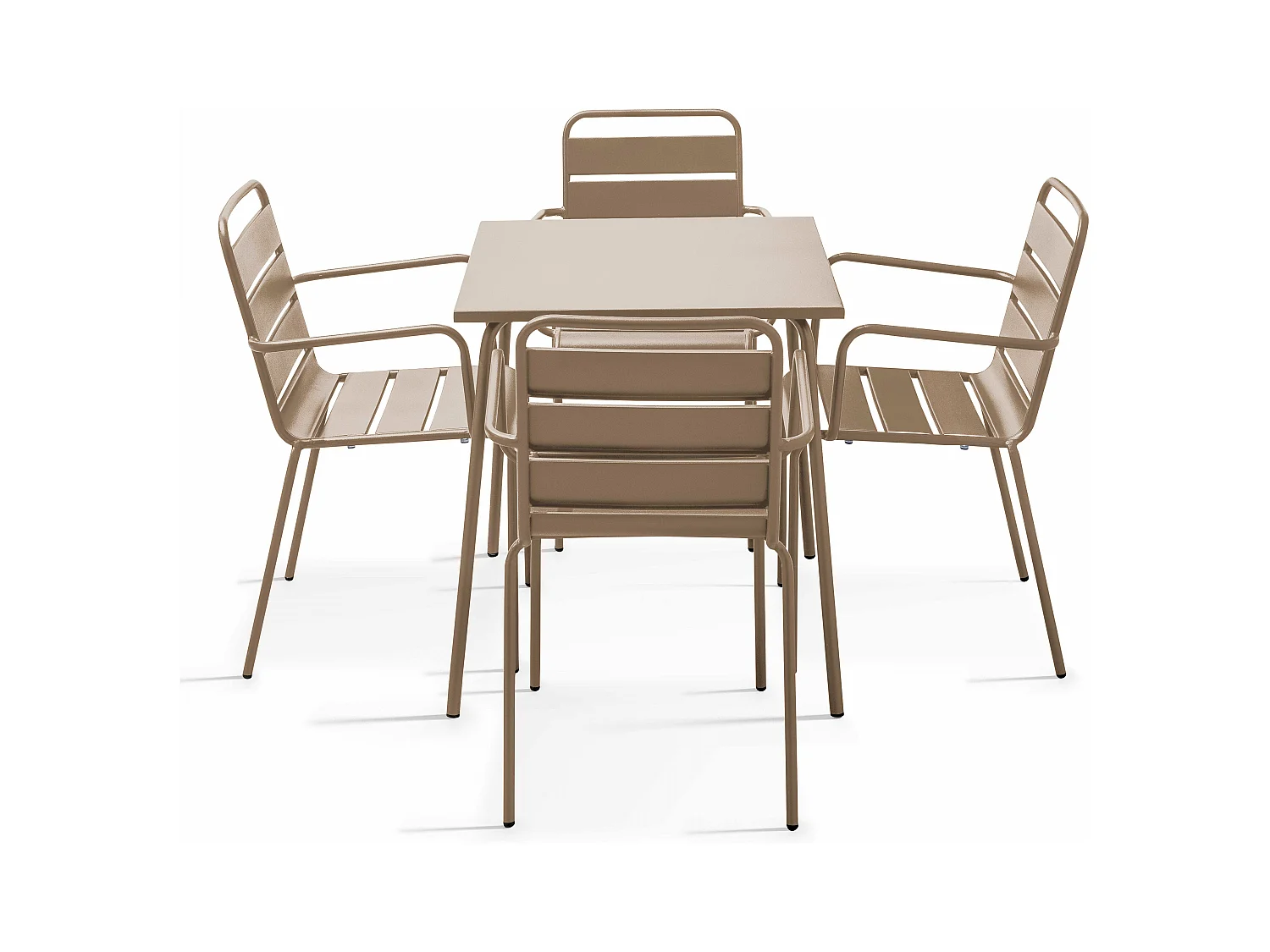 Ensemble table de jardin carrée et 4 fauteuils acier taupe - Palavas
