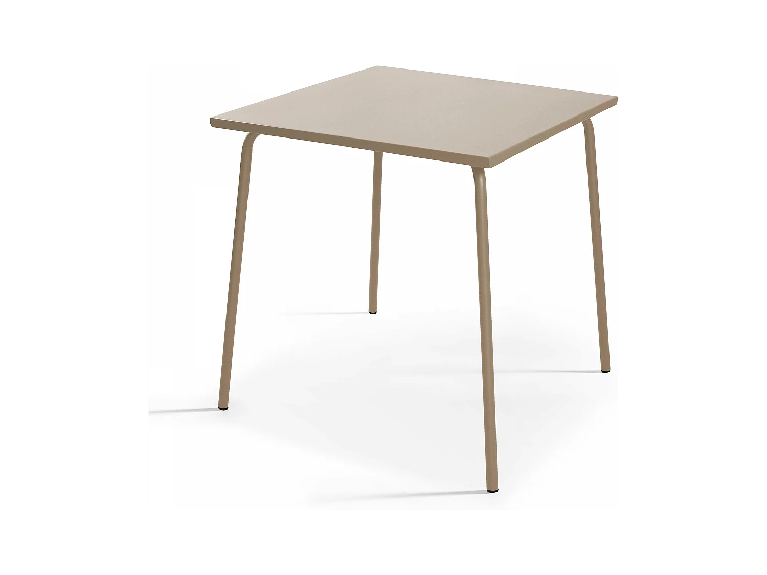 Set van een vierkante tuin tafel en 4 taupe stalen fauteuils