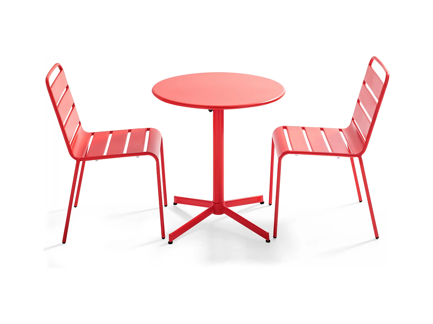 Ensemble table de jardin ronde et 2 chaises métal rouge - Palavas