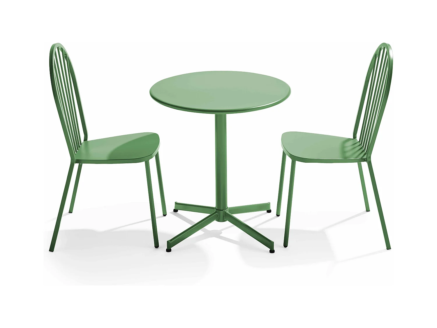 Ensemble table ronde et 2 chaises de jardin en métal vert cactus - Palavas