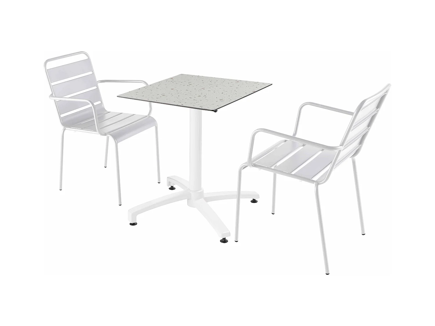 Ensemble table terrasse terrazzo et 2 chaises blanc