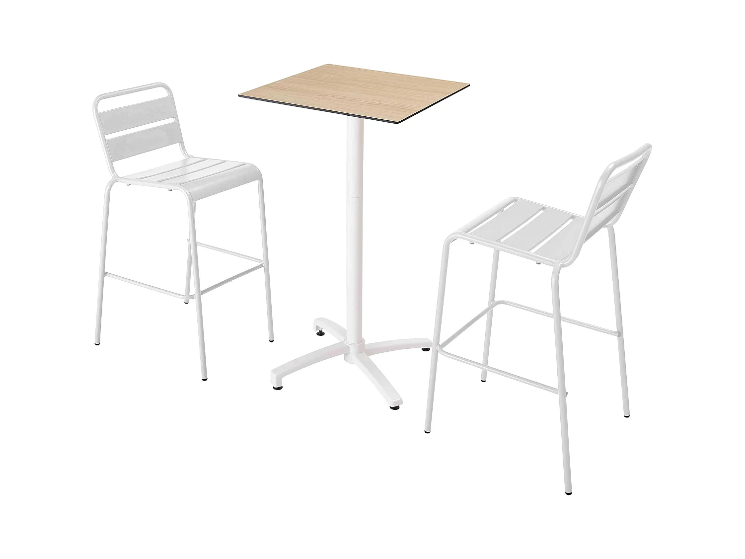 Ensemble table haute stratifié  chêne naturel et 2 chaises blanc