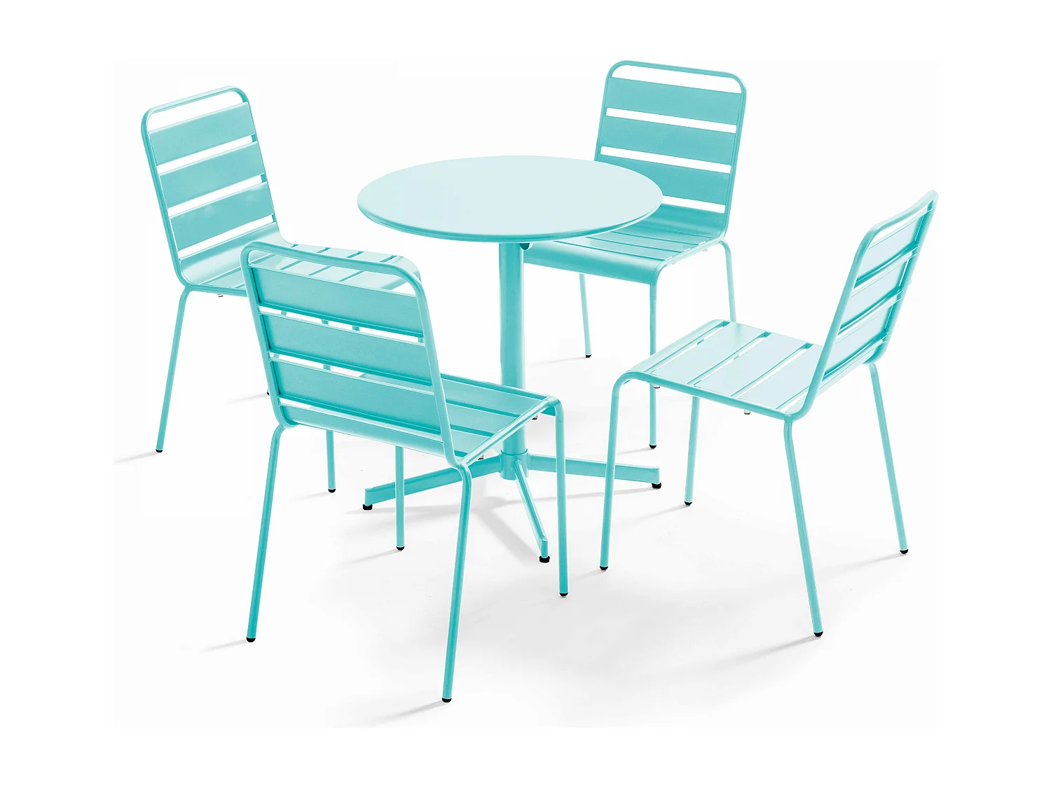 Ensemble table  de jardin ronde et 4 chaises en métal turquoise - Palavas