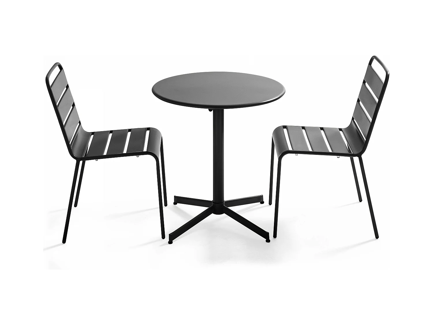 Ensemble table de jardin ronde et 2 chaises métal gris - Palavas