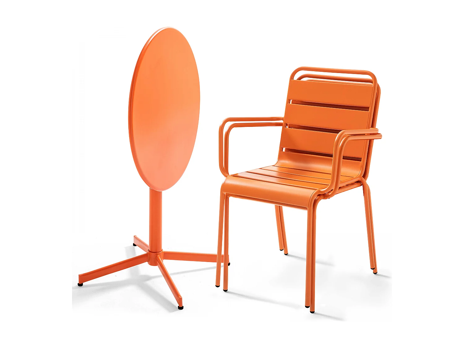 Ensemble table de jardin et 2 fauteuils métal orange - Palavas