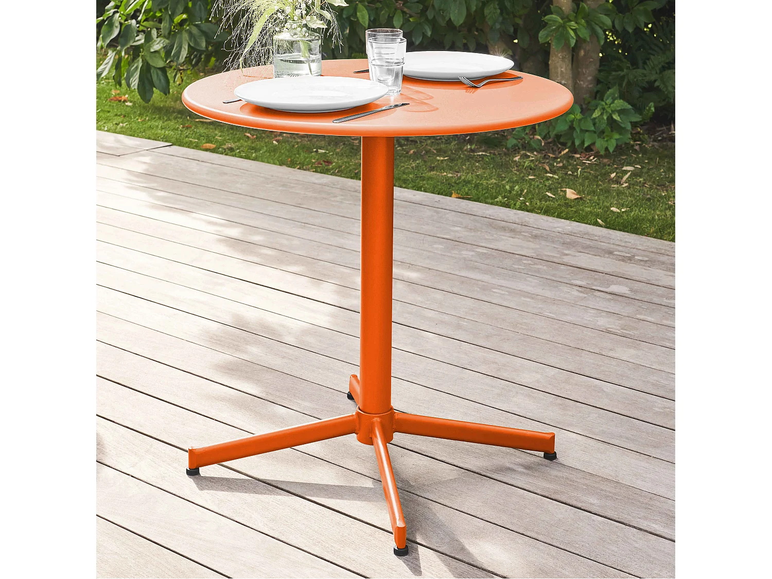 Ensemble table de jardin et 2 fauteuils métal orange - Palavas