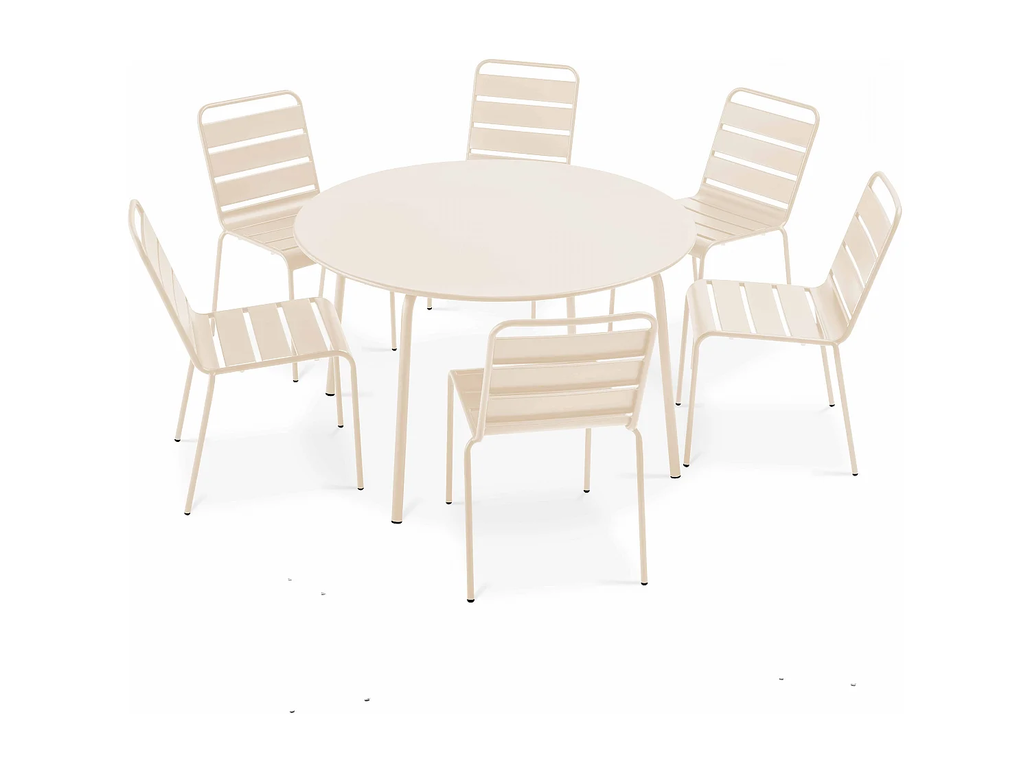 Ensemble table de jardin ronde et 6 chaises en métal ivoire - Palavas