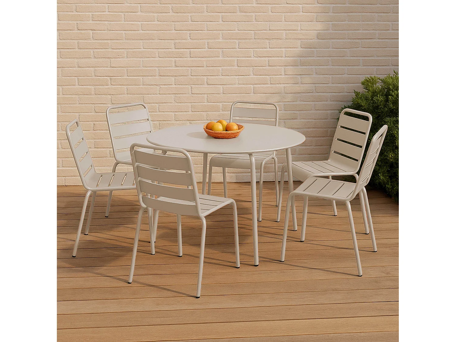 Ensemble table de jardin ronde et 6 chaises en métal ivoire - Palavas