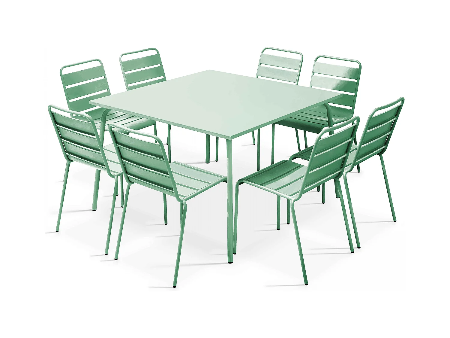 Ensemble table de jardin et 8 chaises en métal vert sauge - Palavas
