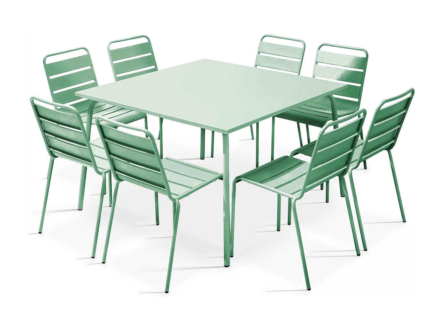 Ensemble table de jardin et 8 chaises en métal vert sauge - Palavas