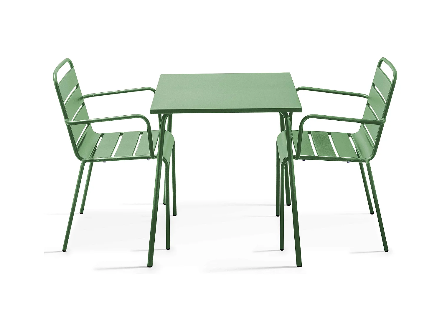 Ensemble table de jardin carrée et 2 fauteuils acier vert cactus - Palavas