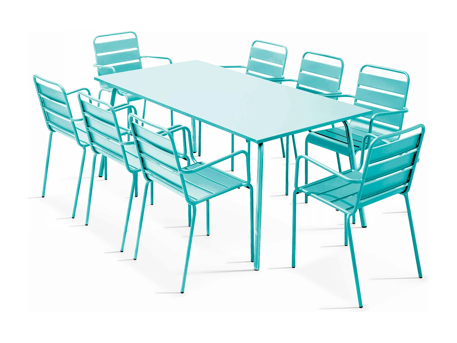 Tuinset met tafel en 8 fauteuils in turquoise