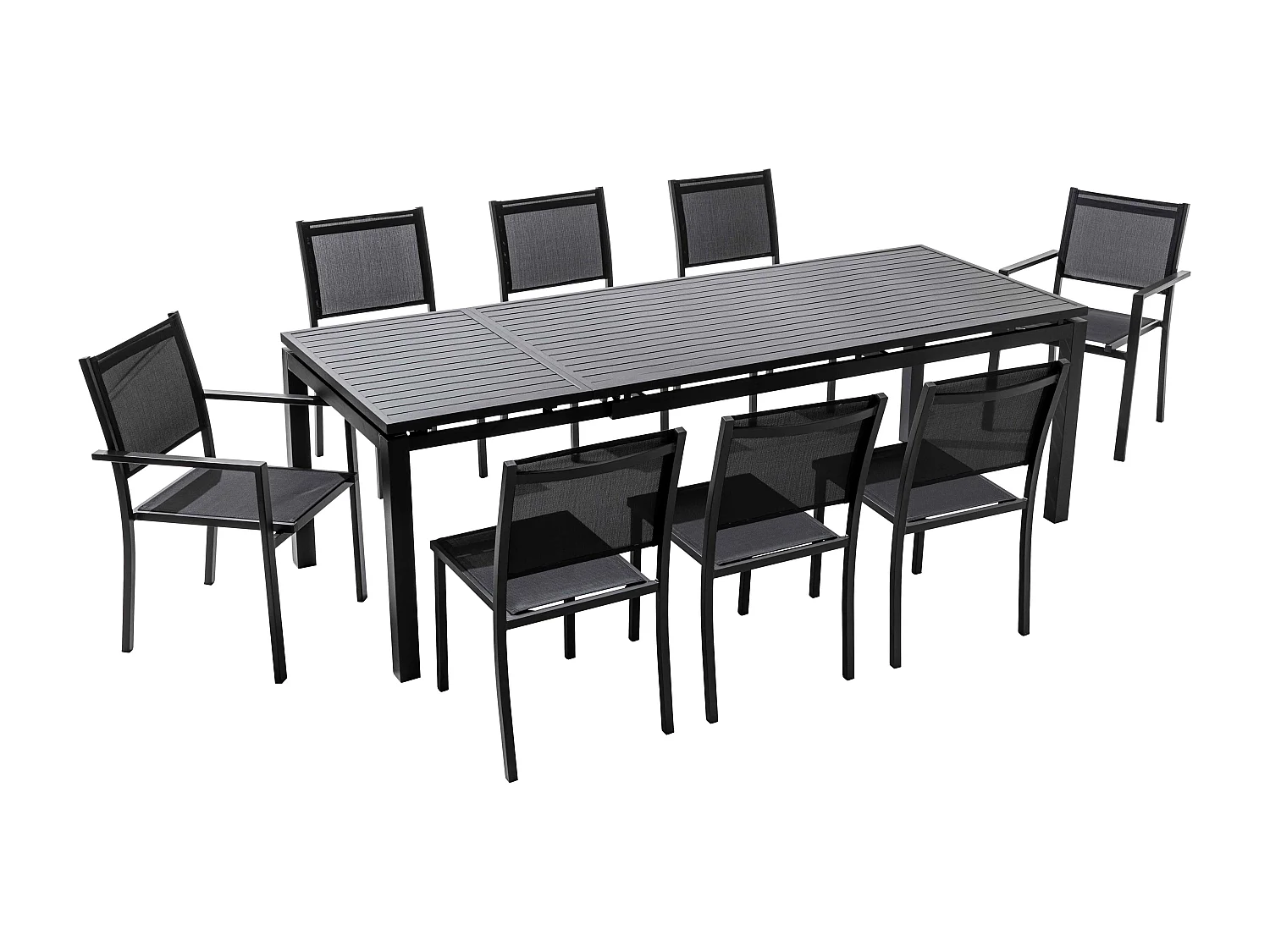 Ensemble table de jardin extensible et 8 assises en aluminium gris