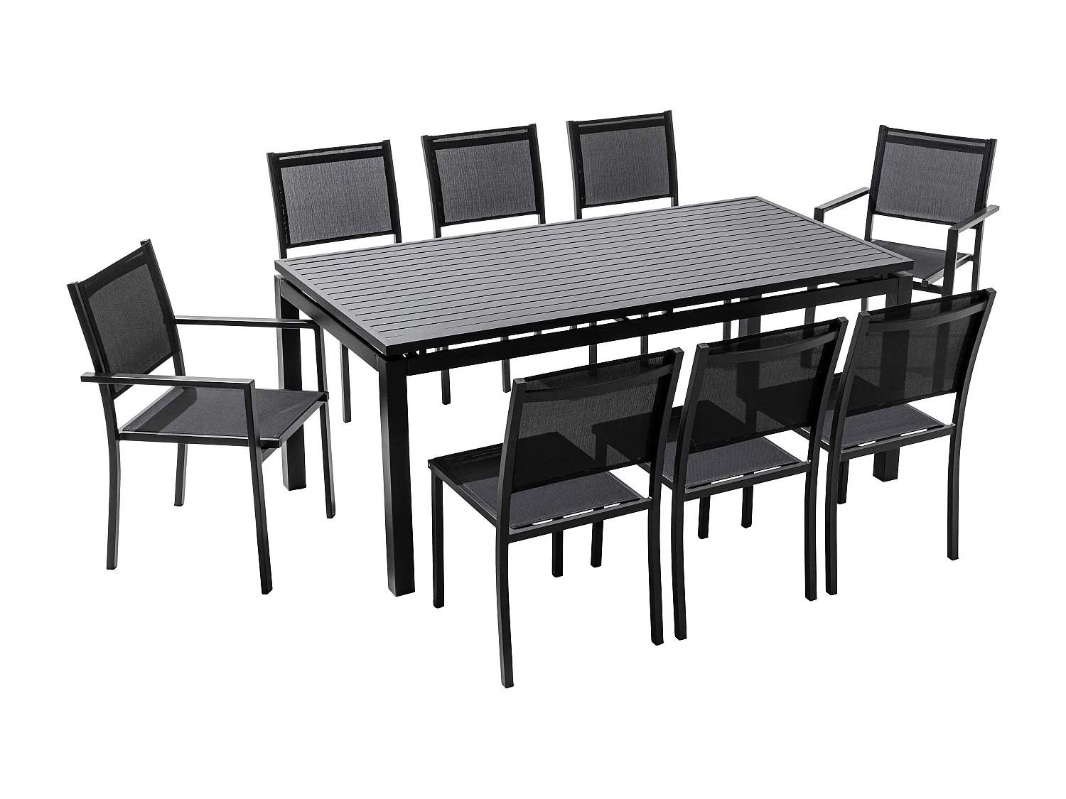 Ensemble table de jardin extensible et 8 assises en aluminium gris