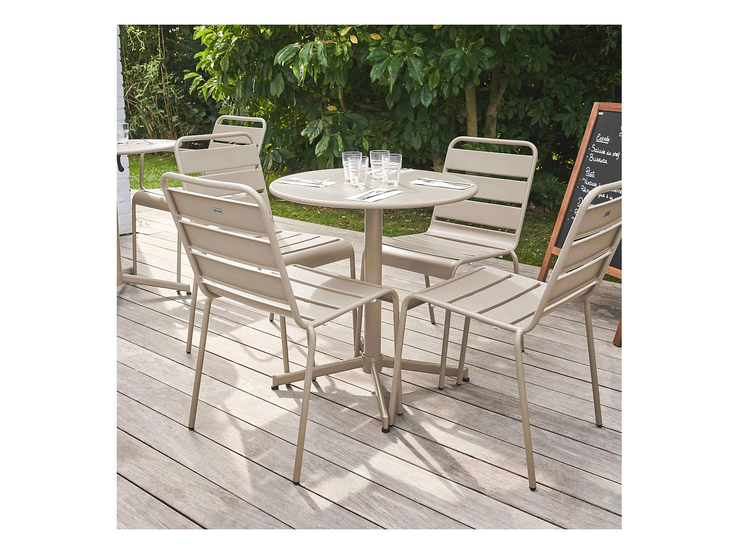 Ensemble table de jardin ronde et 4 chaises taupe - Palavas