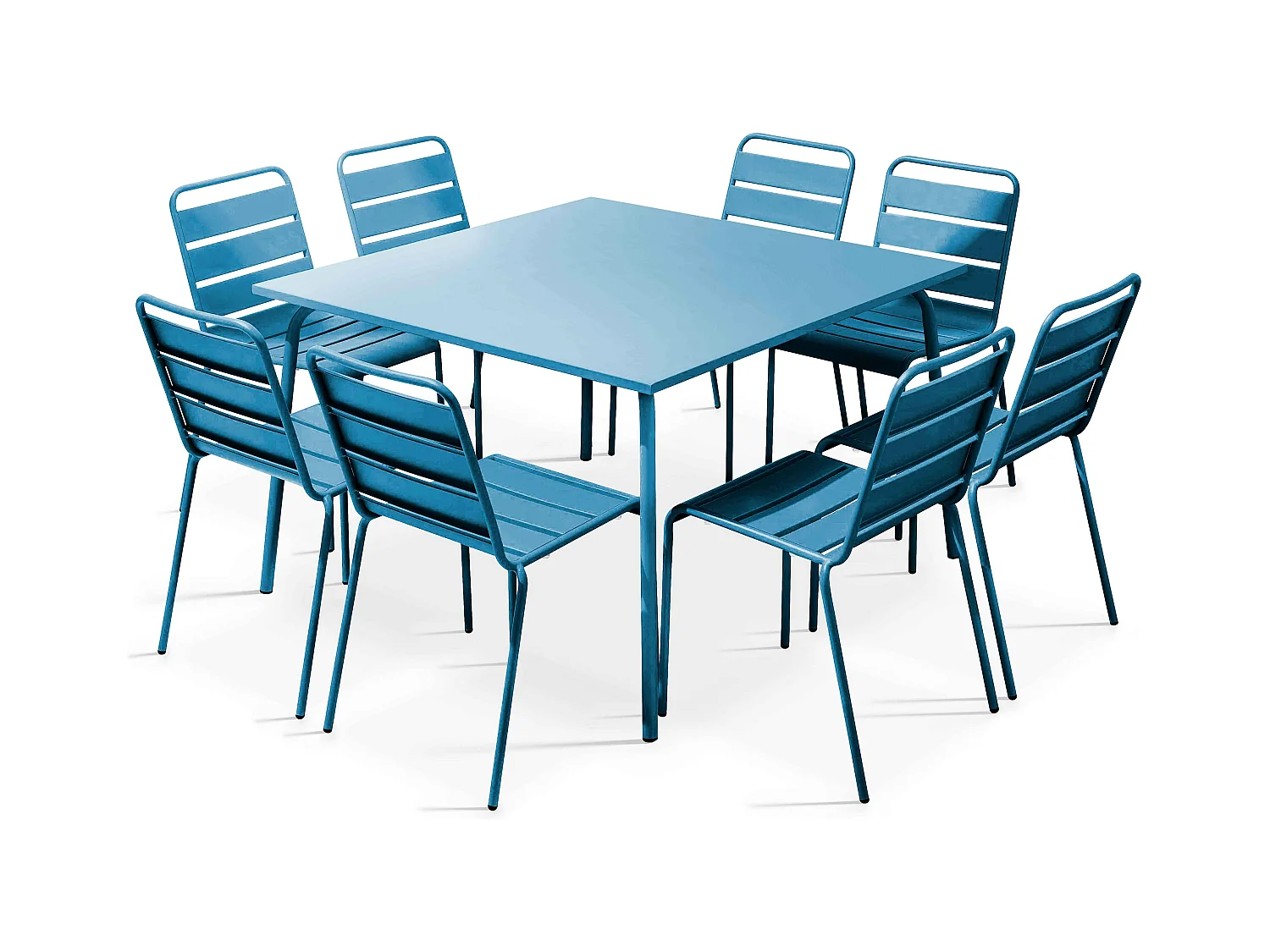 Ensemble table de jardin et 8 chaises en métal bleu pacific - Palavas