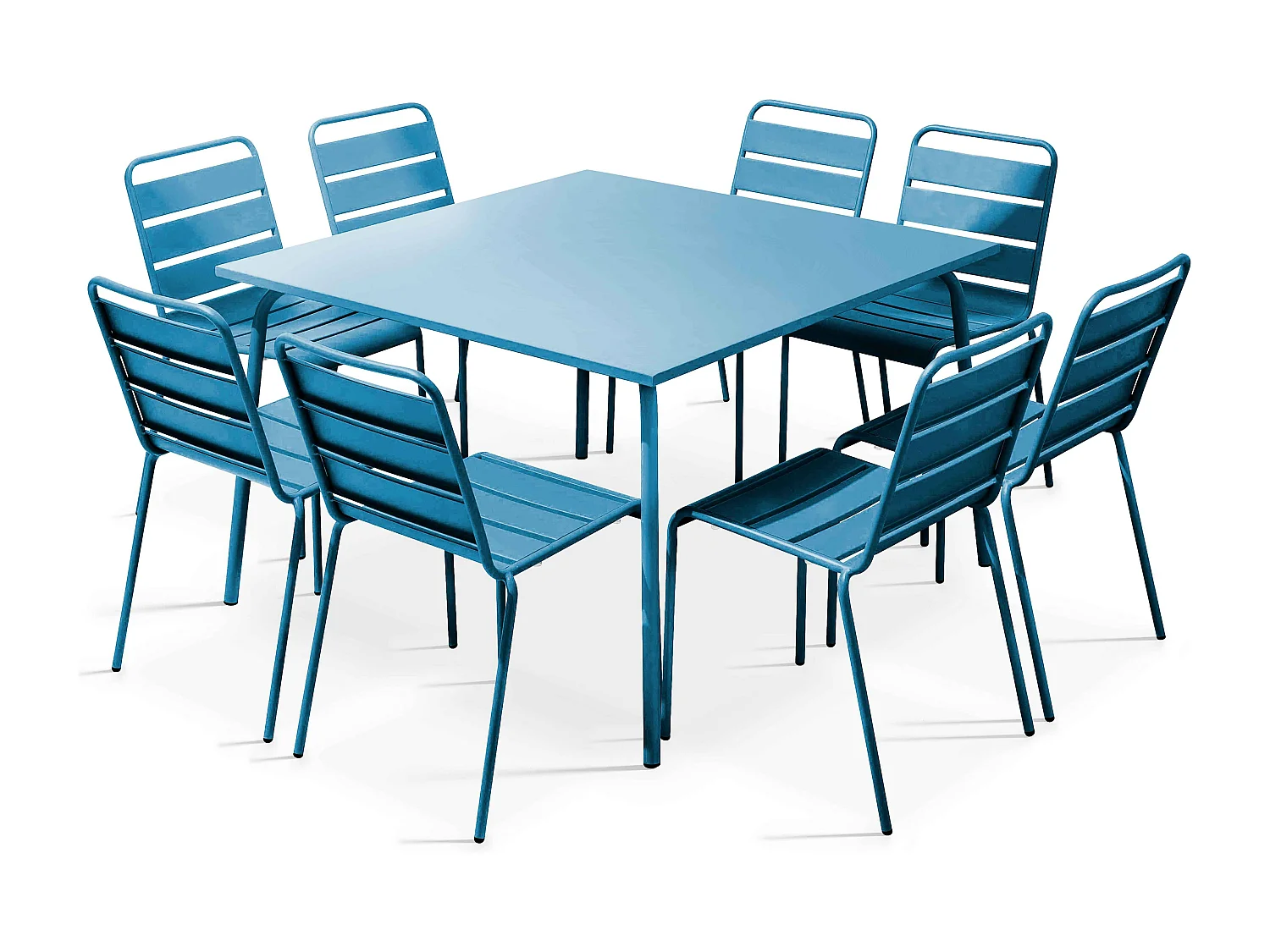 Ensemble table de jardin et 8 chaises en métal bleu pacific - Palavas