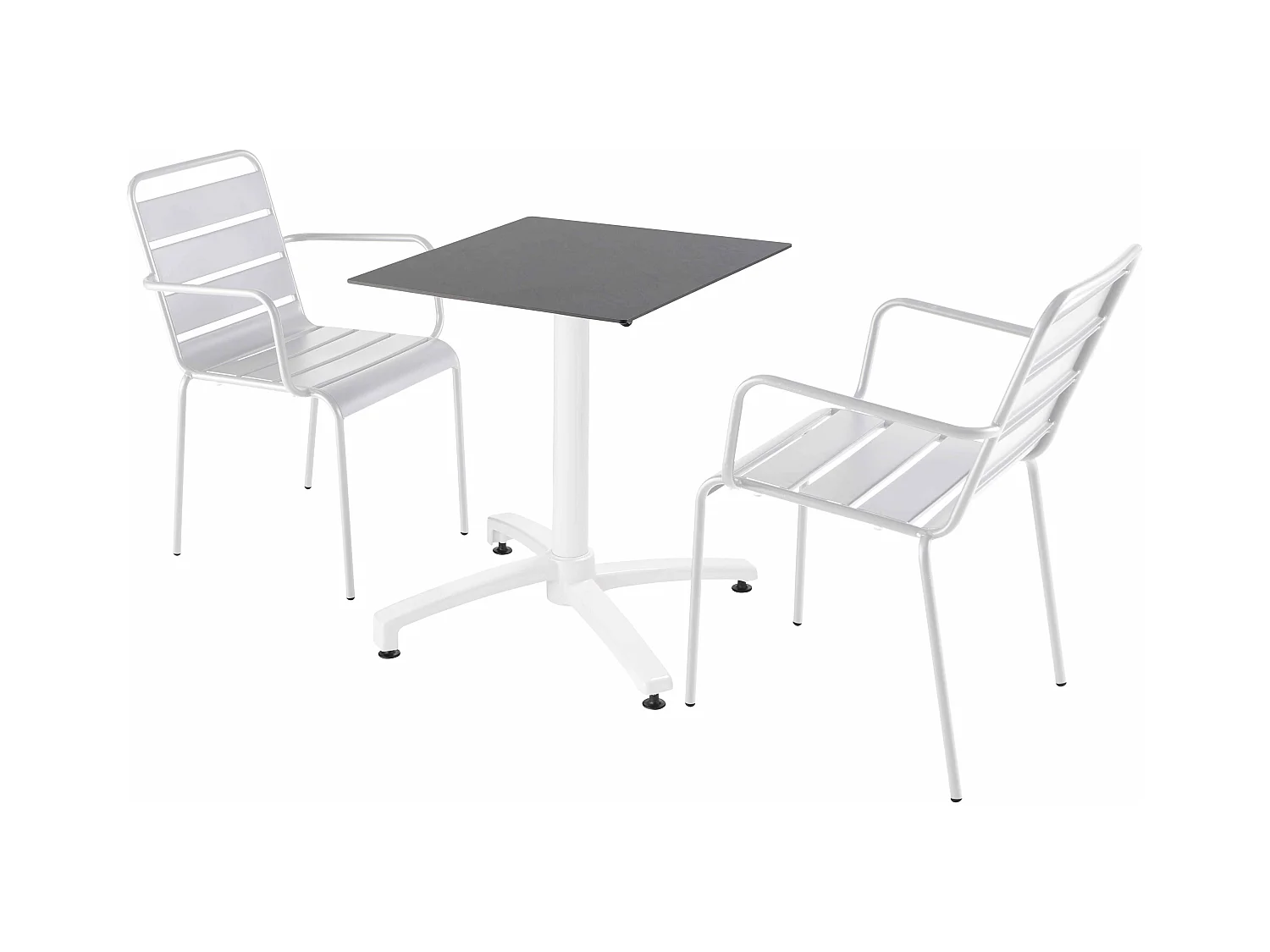 Ensemble table de terrasse ardoise et 2 fauteuils blanc