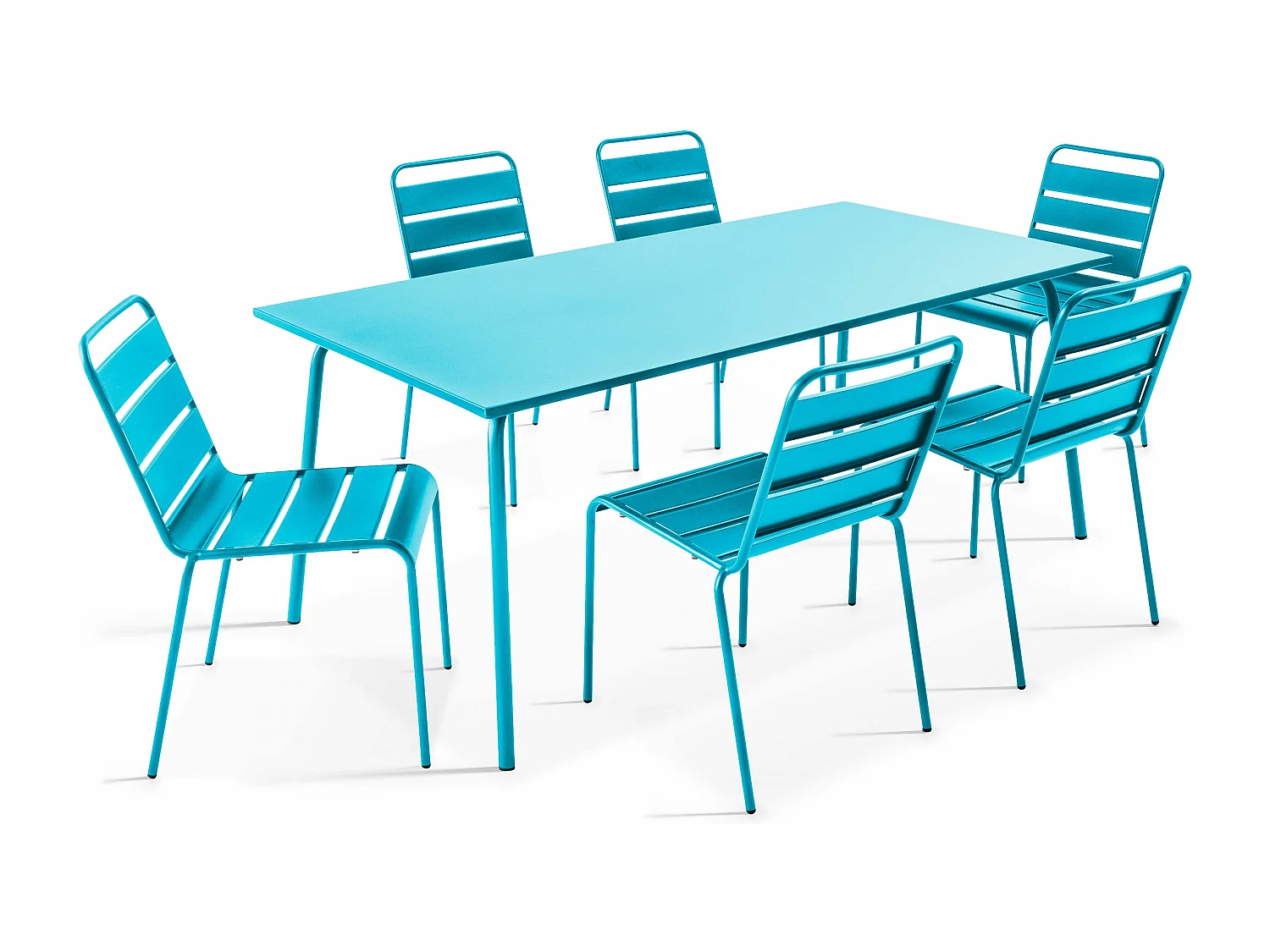 Ensemble table de jardin et 6 chaises en métal bleu - Palavas