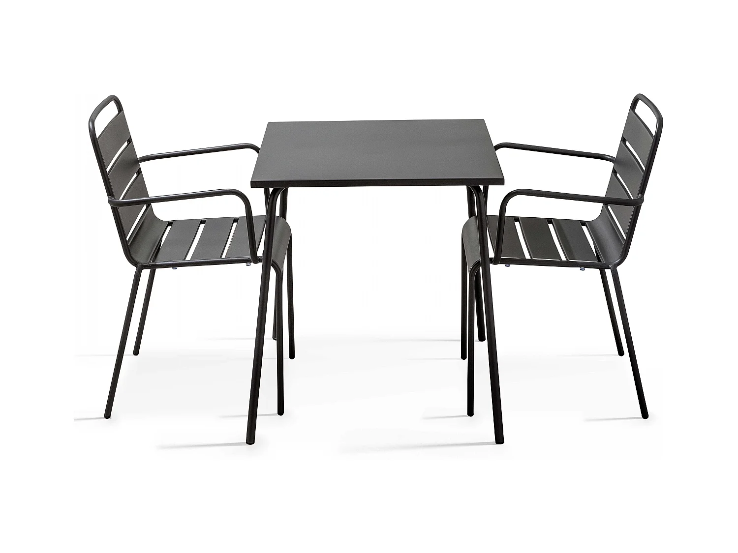 Ensemble table de jardin carrée et 2 fauteuils acier gris - Palavas