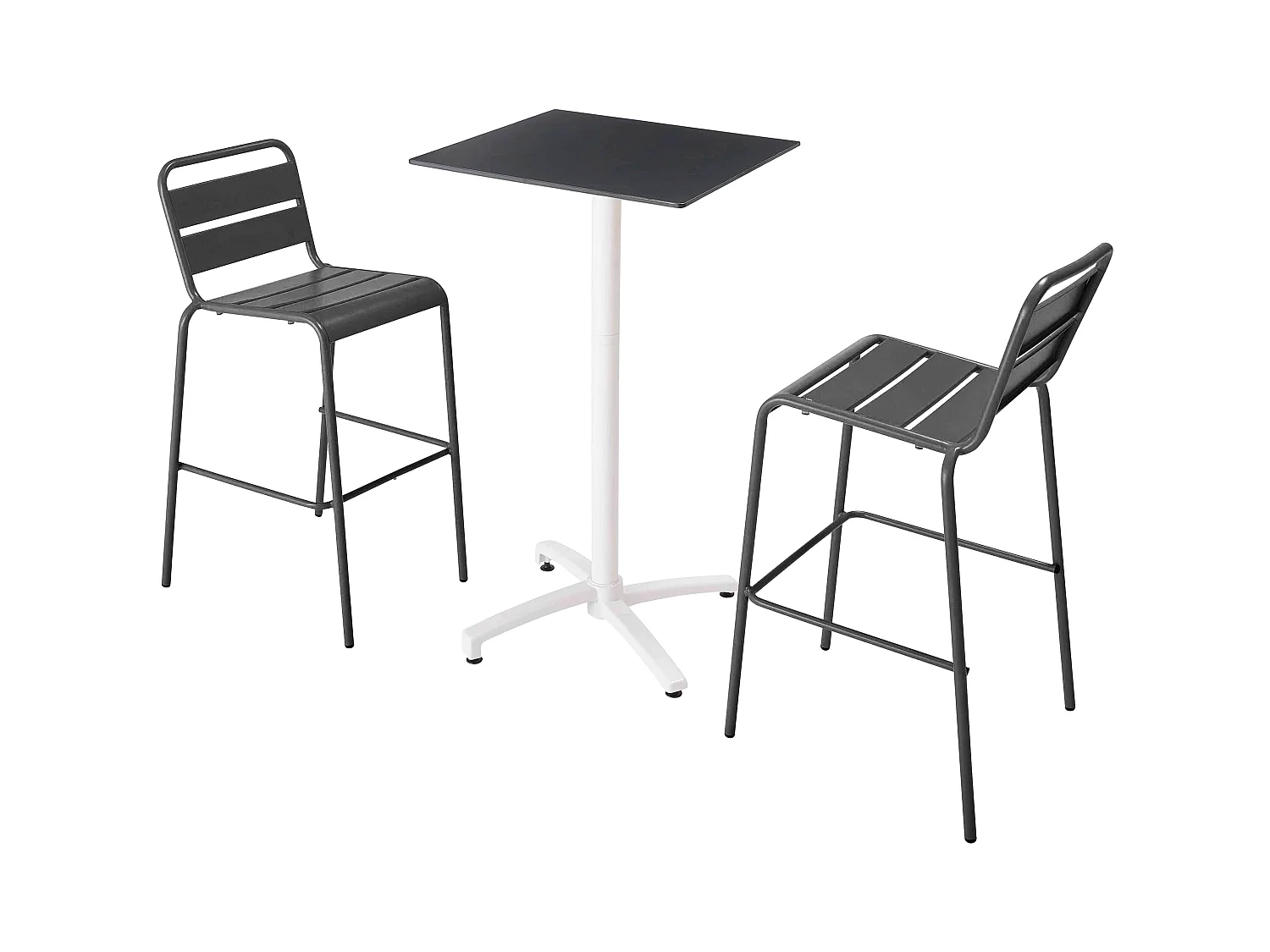 Ensemble table haute stratifié noir et 2 chaises hautes gris
