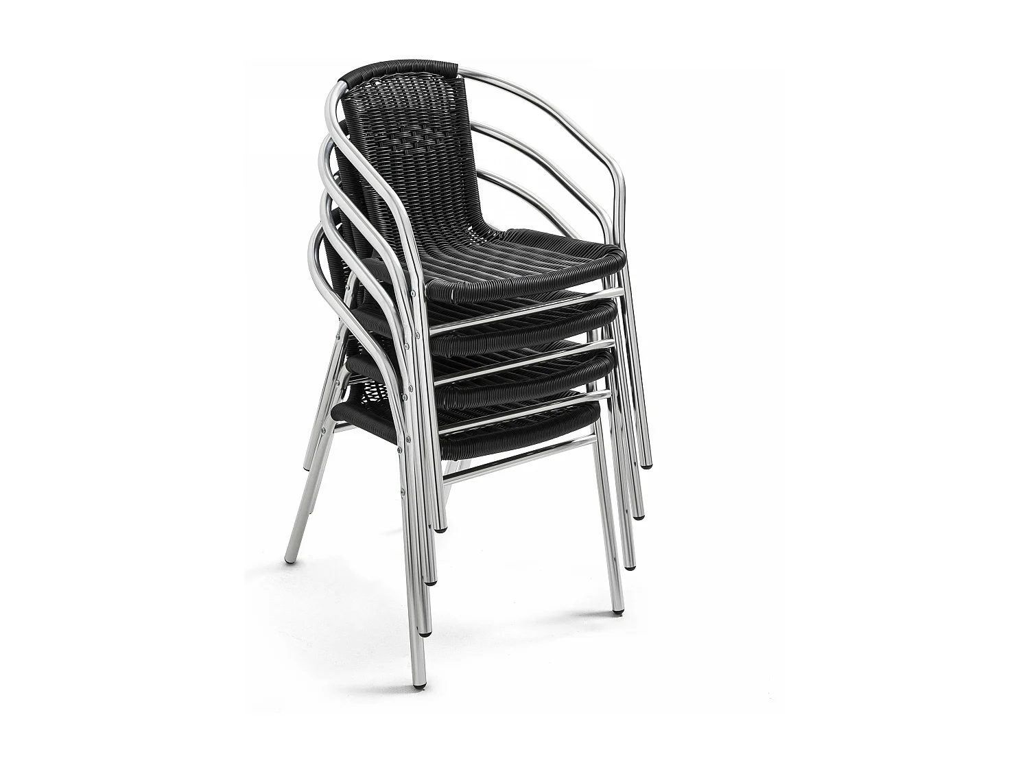 Table de jardin ronde et 4 fauteuils en aluminium et résine