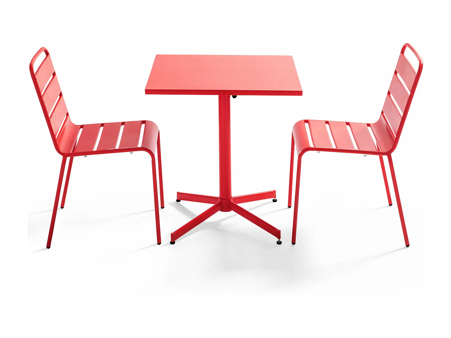 Ensemble table de jardin carrée et 2 chaises métal rouge - Palavas