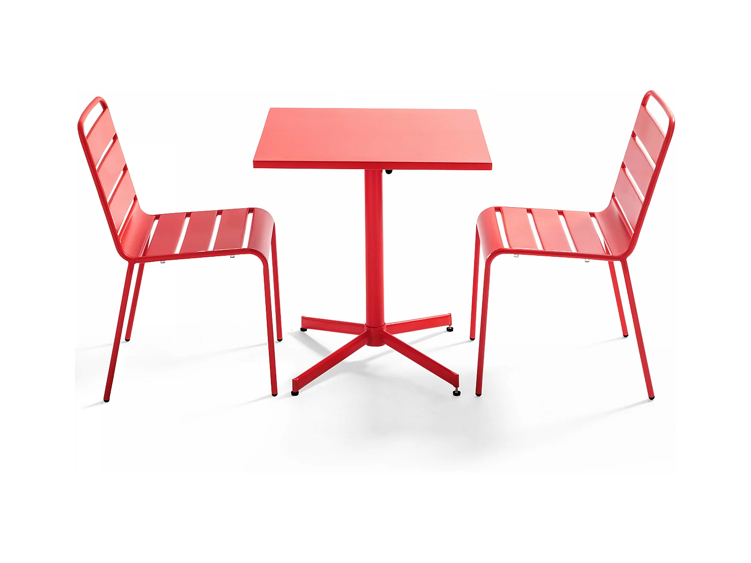 Ensemble table de jardin carrée et 2 chaises métal rouge - Palavas