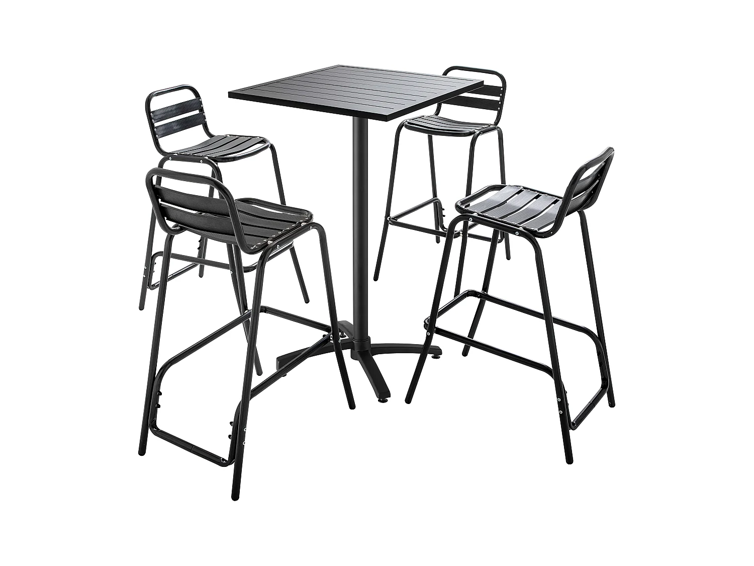 Table de jardin mange-debout et 4 chaises en aluminium gris