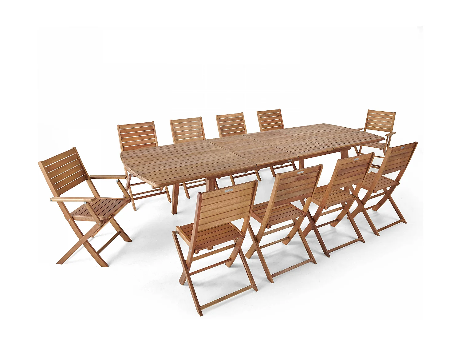 Table extensible et 10 chaises en bois
