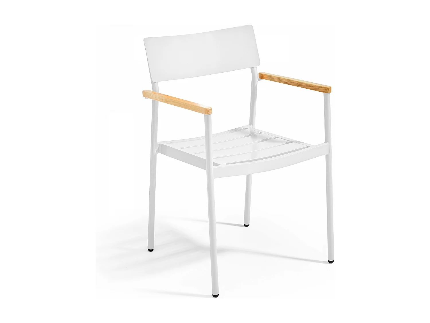 Ensemble table de jardin et 2 fauteuils en aluminium/bois blanc