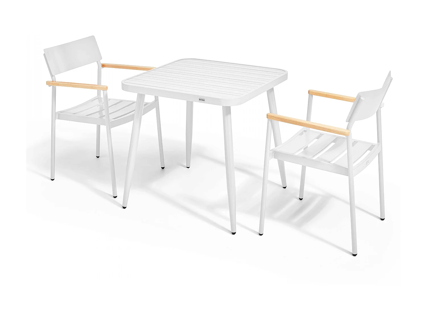 Tuinset met tafel en 2 fauteuils van aluminium/wit hout