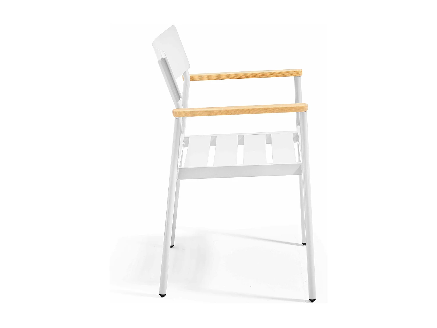 Tuinset met tafel en 2 fauteuils van aluminium/wit hout