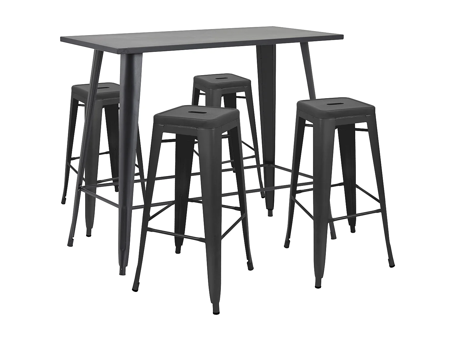 Table haute de jardin et 4 tabourets en métal noir mat