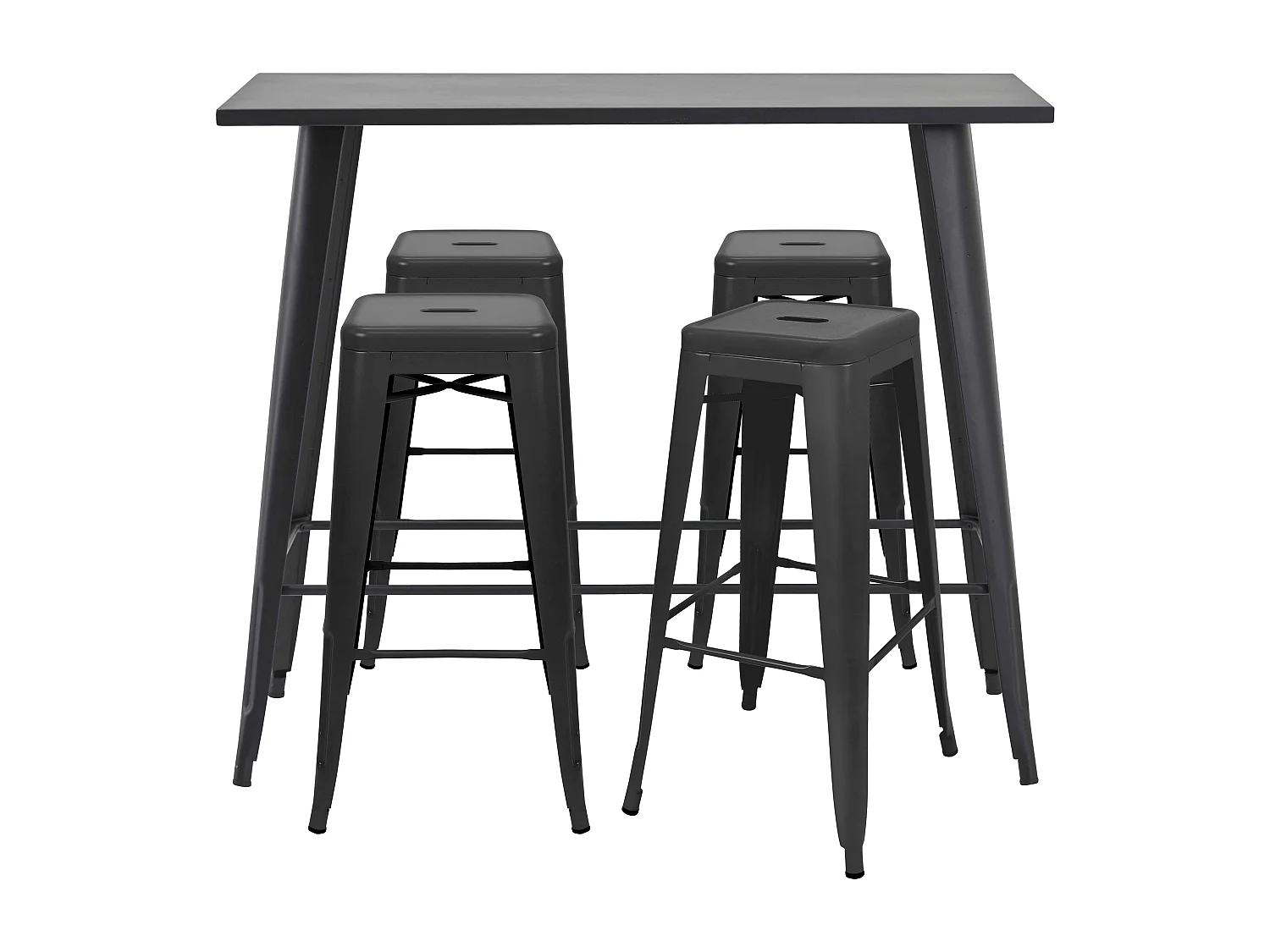 Table haute de jardin et 4 tabourets en métal noir mat