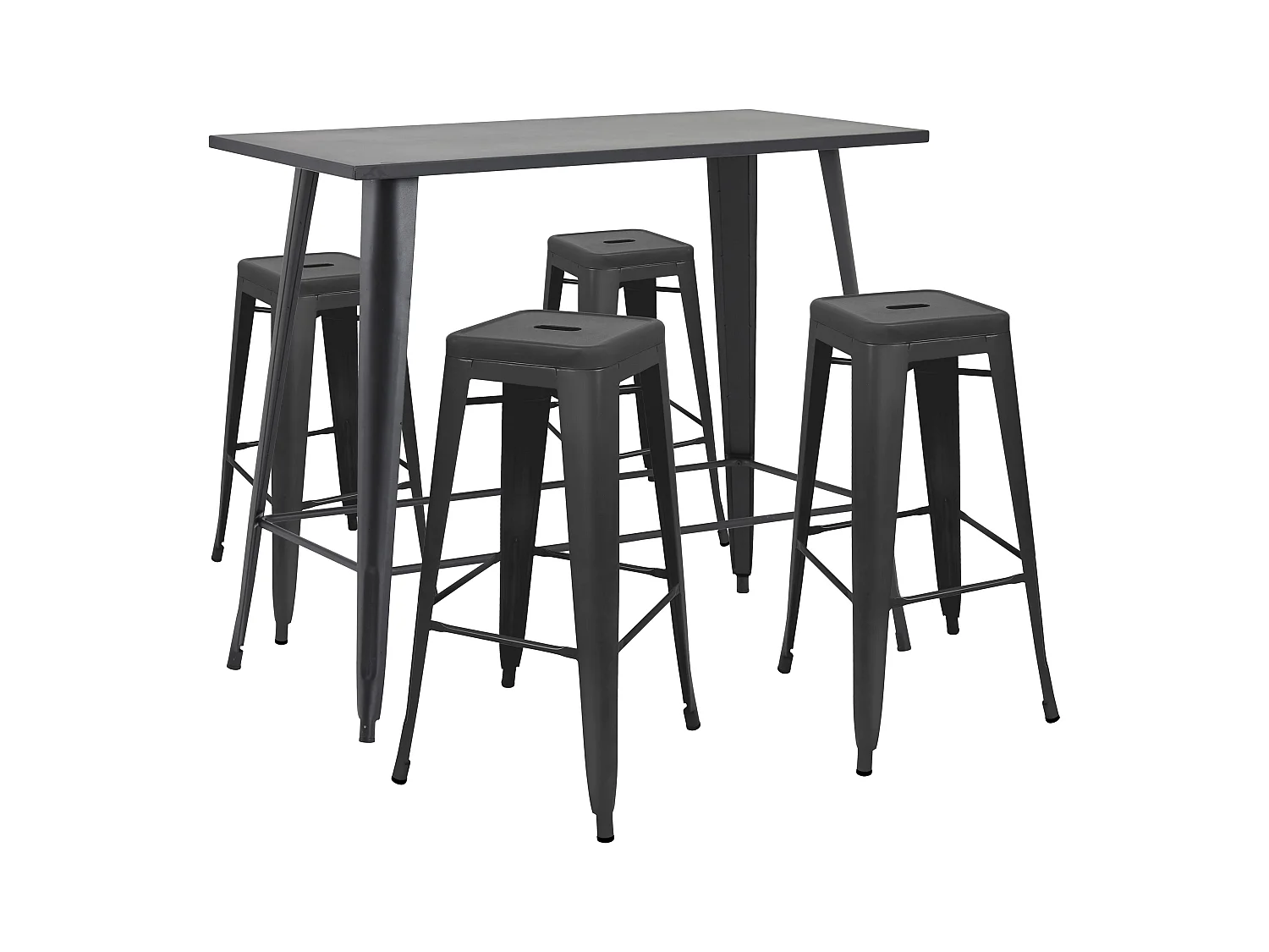 Table haute de jardin et 4 tabourets en métal noir mat