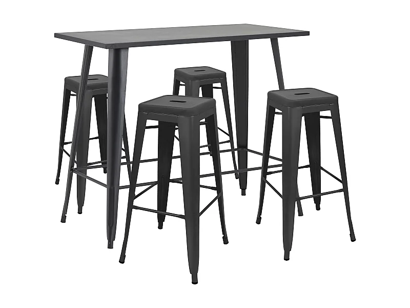 Hoge tuintafel en 4 matzwarte krukjes