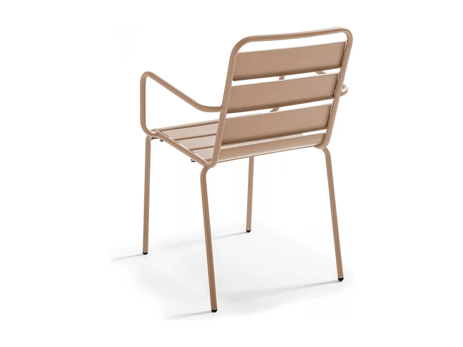 Set van een ronde tuin tafel en 6 taupe stalen fauteuils