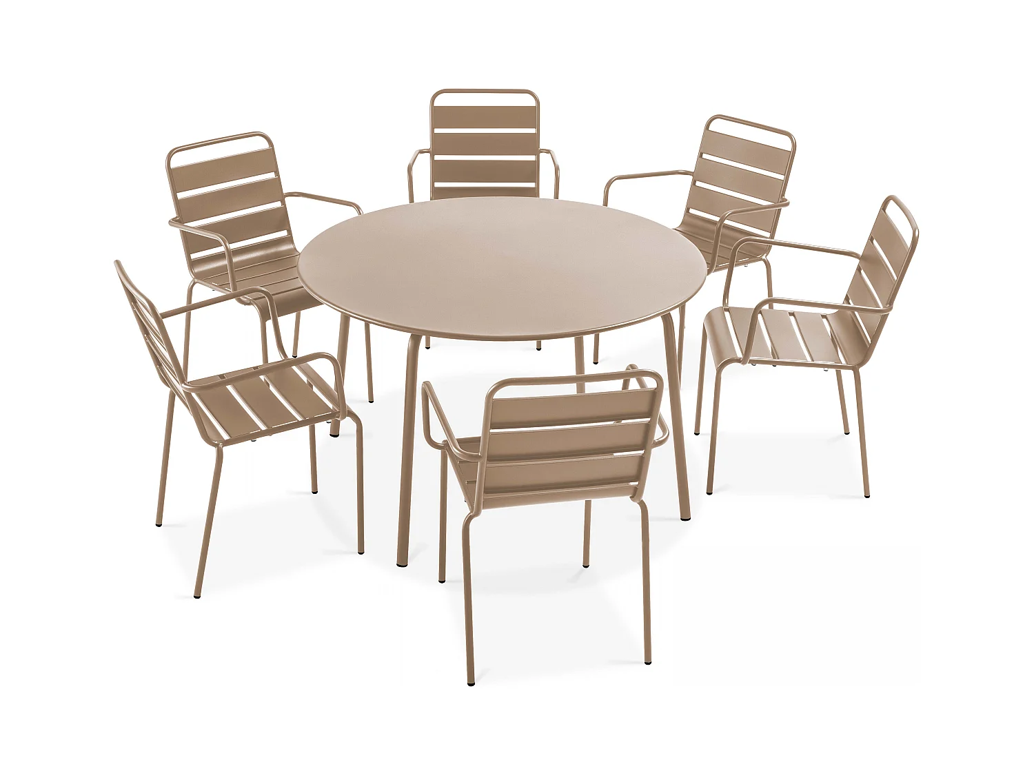 Ensemble table de jardin ronde et 6 fauteuils acier taupe  - Palavas
