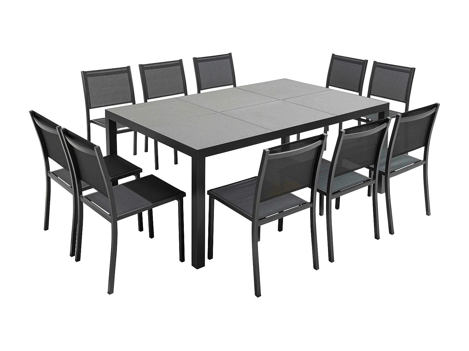 Table et 10 chaises de jardin aluminium céramique gris  - Tivoli