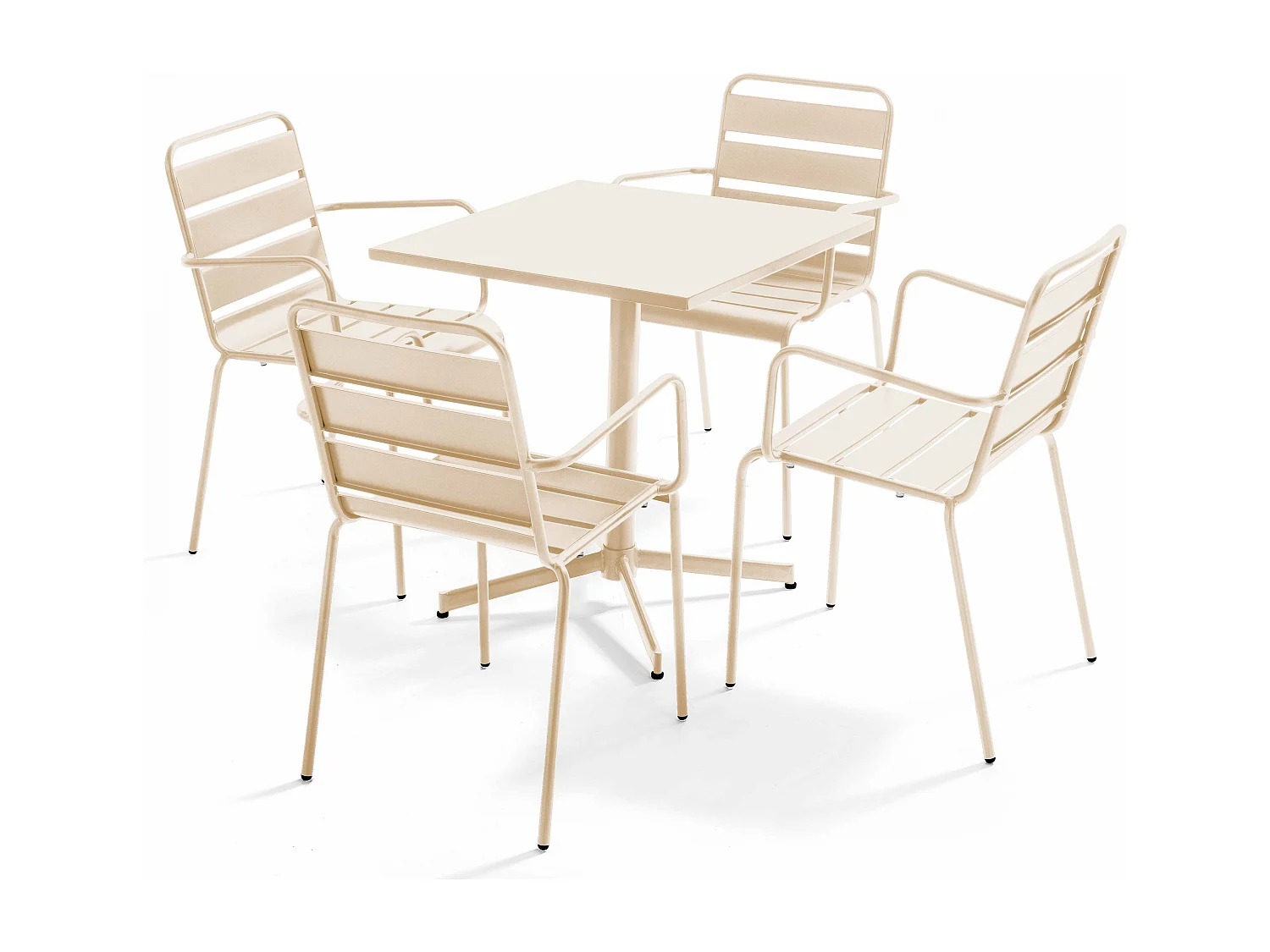 Ensemble table de jardin et 4 fauteuils en métal ivoire - Palavas