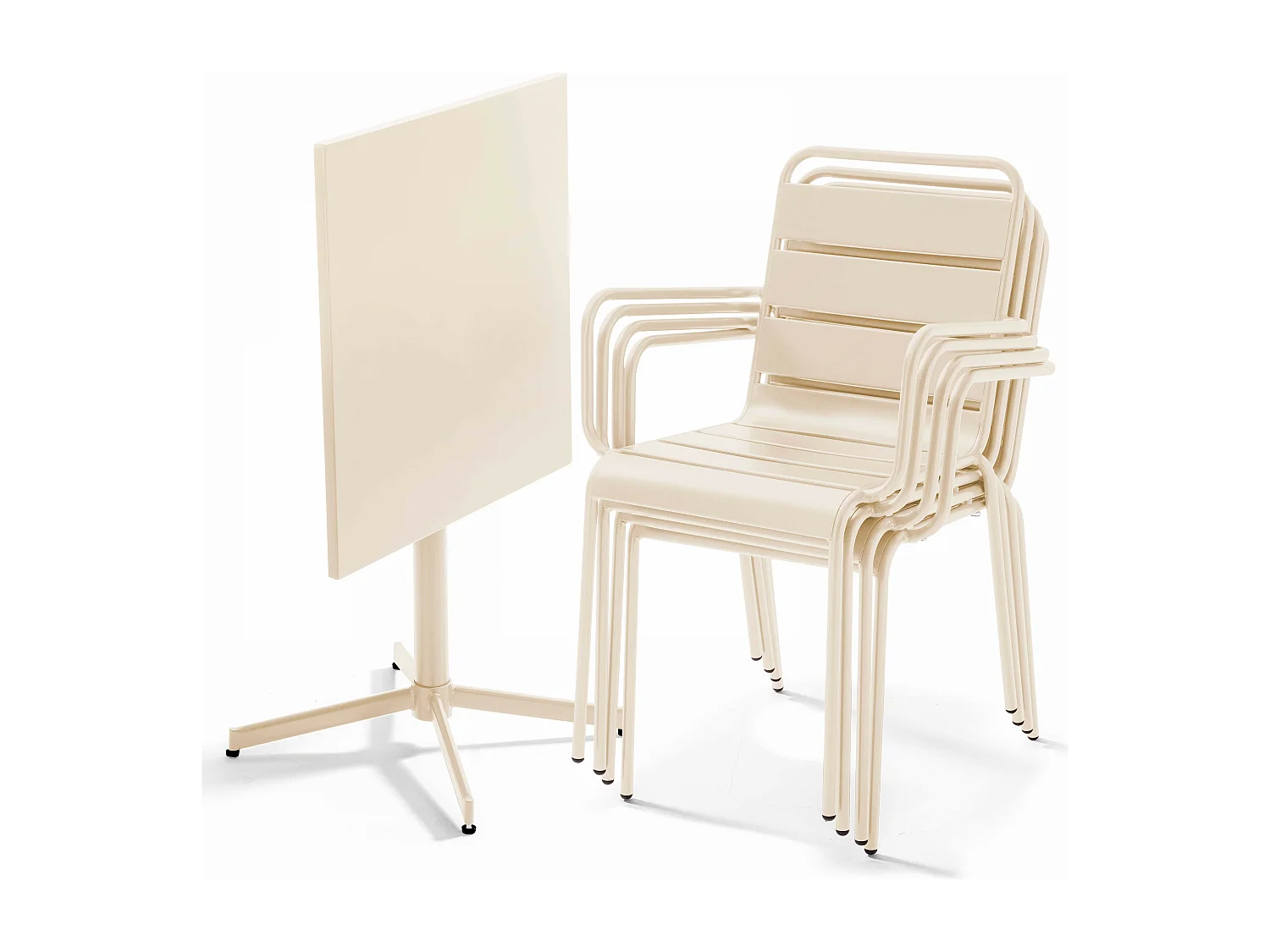Ensemble table de jardin et 4 fauteuils en métal ivoire - Palavas