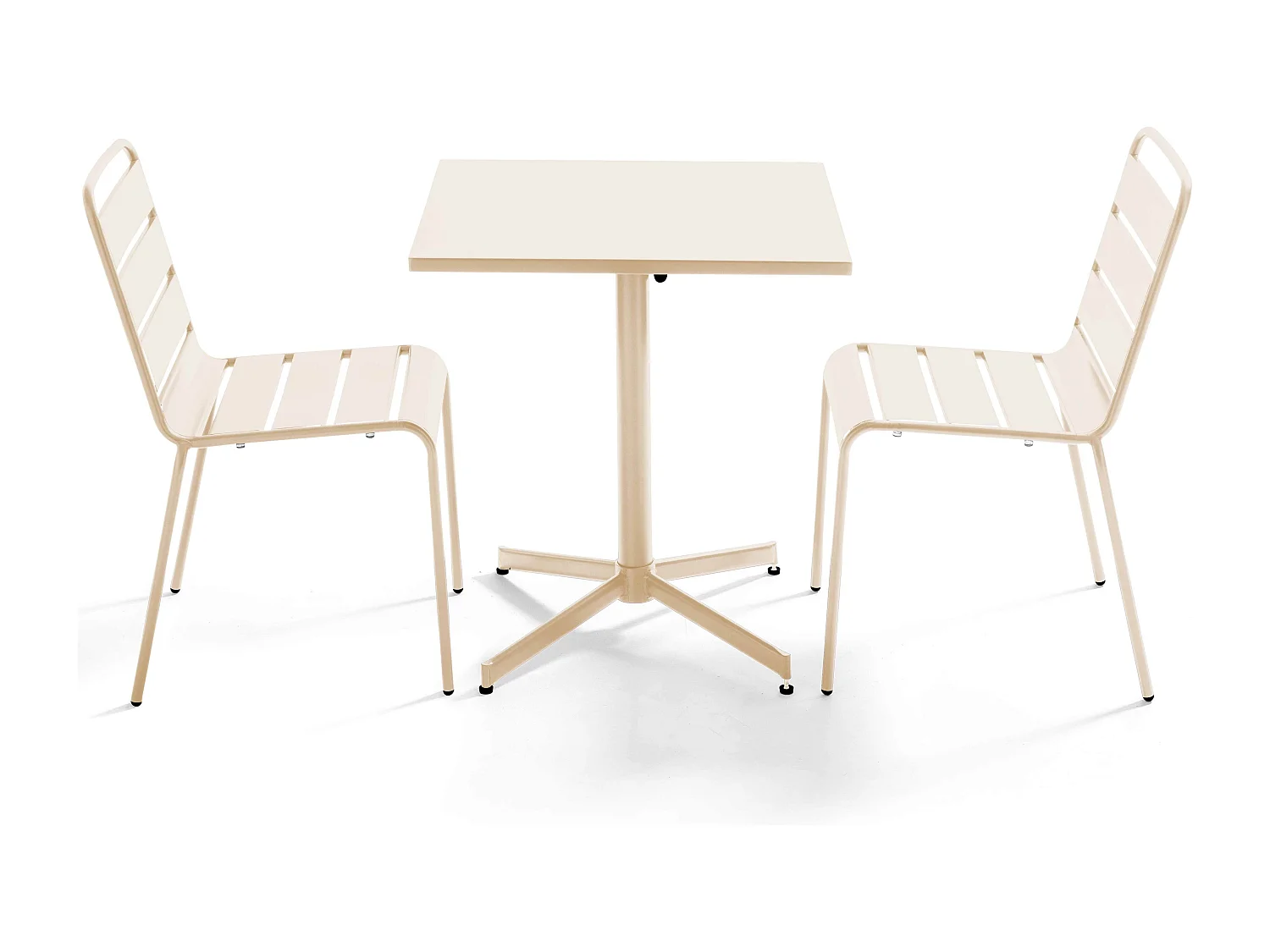 Ensemble table de jardin carrée et 2 chaises métal ivoire - Palavas