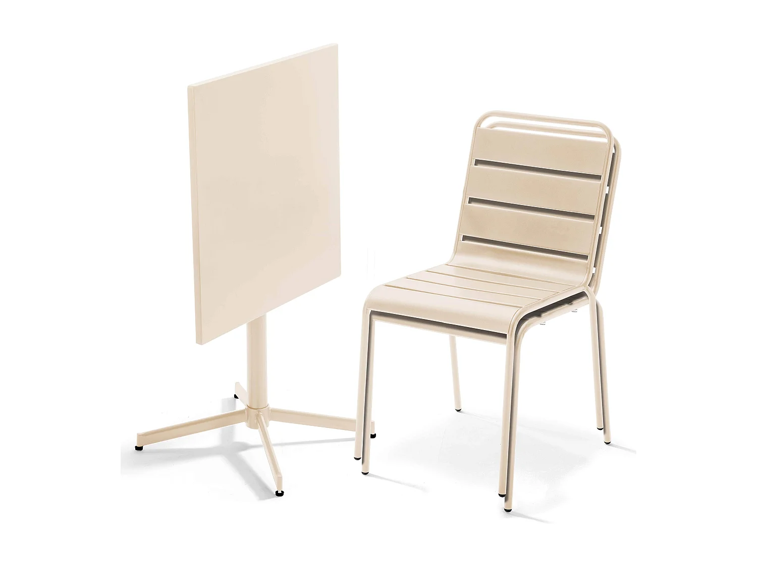 Ensemble table de jardin carrée et 2 chaises métal ivoire - Palavas