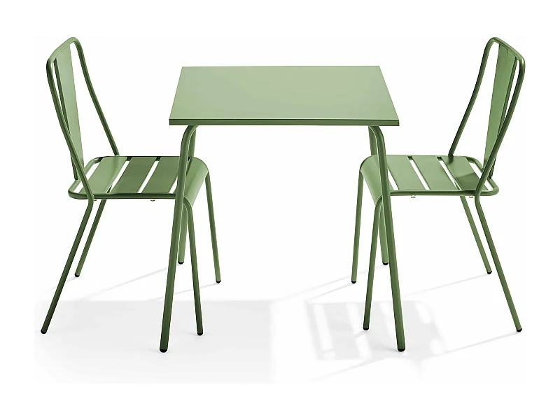 Ensemble table de jardin carrée et 2 chaises bistrot vert cactus - Palavas